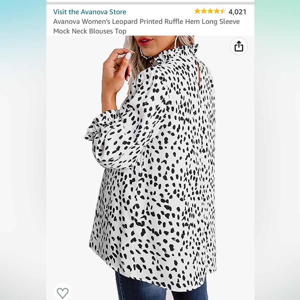 Avanova Women's Leopard Printed Ruffle Hem Long Sleeve Mock Neck Blouses Top - Picture 11 of 12